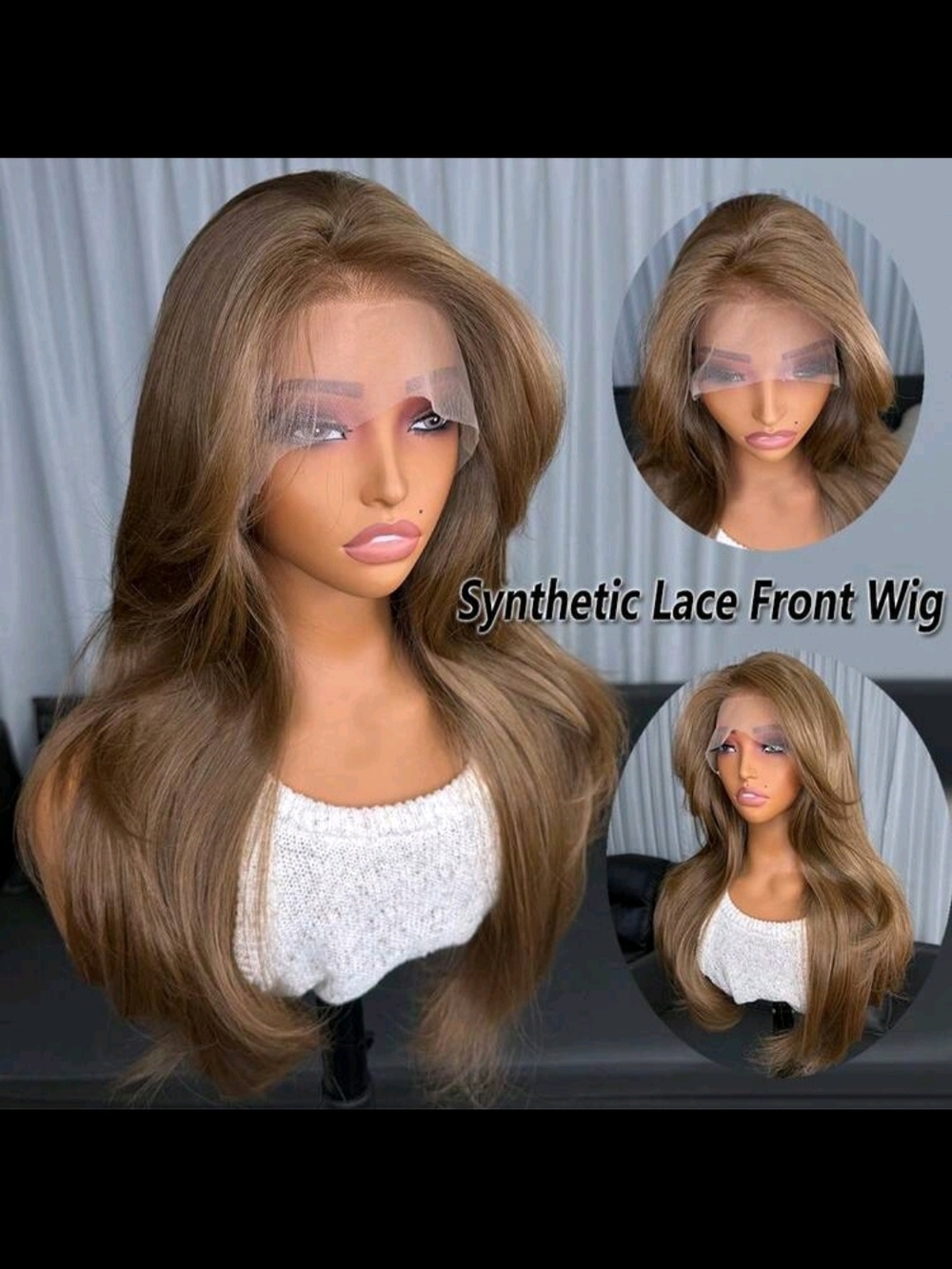 Synthetic Lace Front Wig - Light Brown with Honey Highlights
